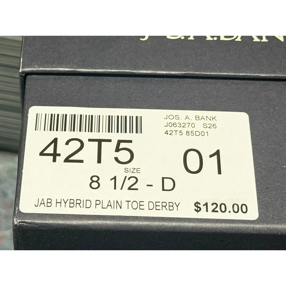 Jos A Bank Mens 8.5 D Hybrid Plain Toe Derby Black Leather Shoes 42T5 01 NEW